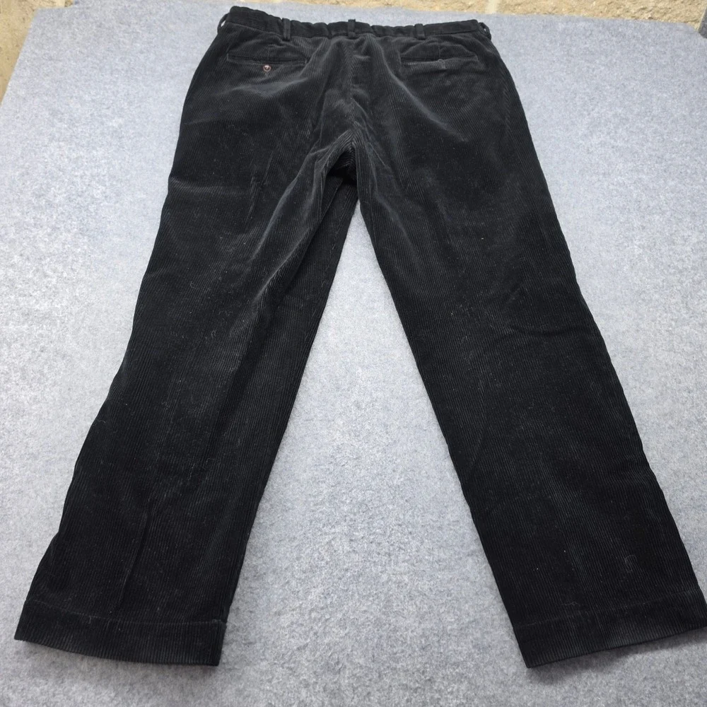 Mens Black Corduroy Pants Straight Leg Wide Wale Flat Front Trousers 35x28